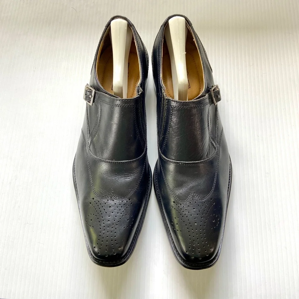 Liberty Black Leather Monk Strap Brogue Wing Tip Lace Up Shoes Mens 10